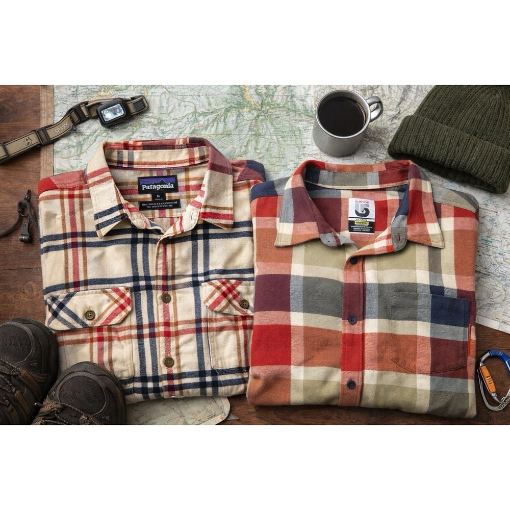 Patagonia Fjord Flannel XL + Burton Dryride Plaid Shirt XL Mens Bundle Gorpcore